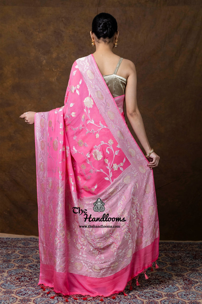 Khaddi Georgette Handloom Banarasi Saree - All Over Sona Roopa Jaal Work