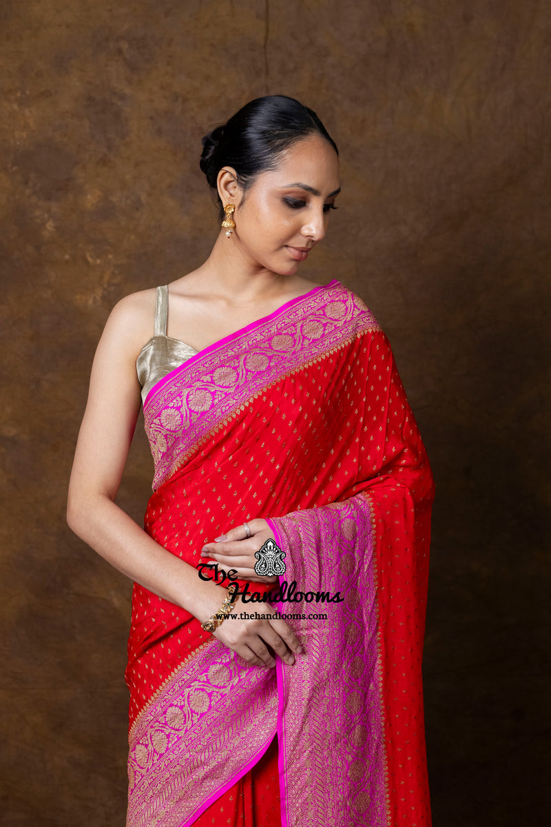 Pure Khaddi Crepe Georgette Handloom Banarasi Saree