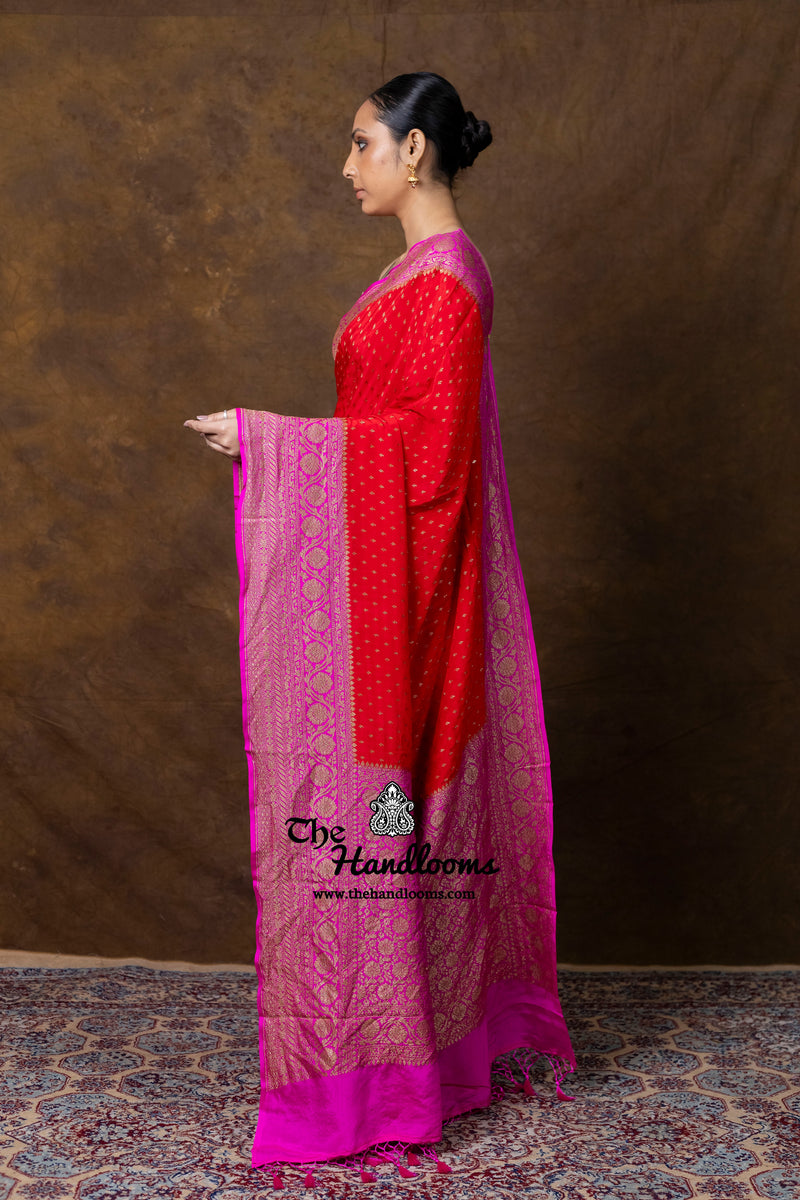 Pure Khaddi Crepe Georgette Handloom Banarasi Saree