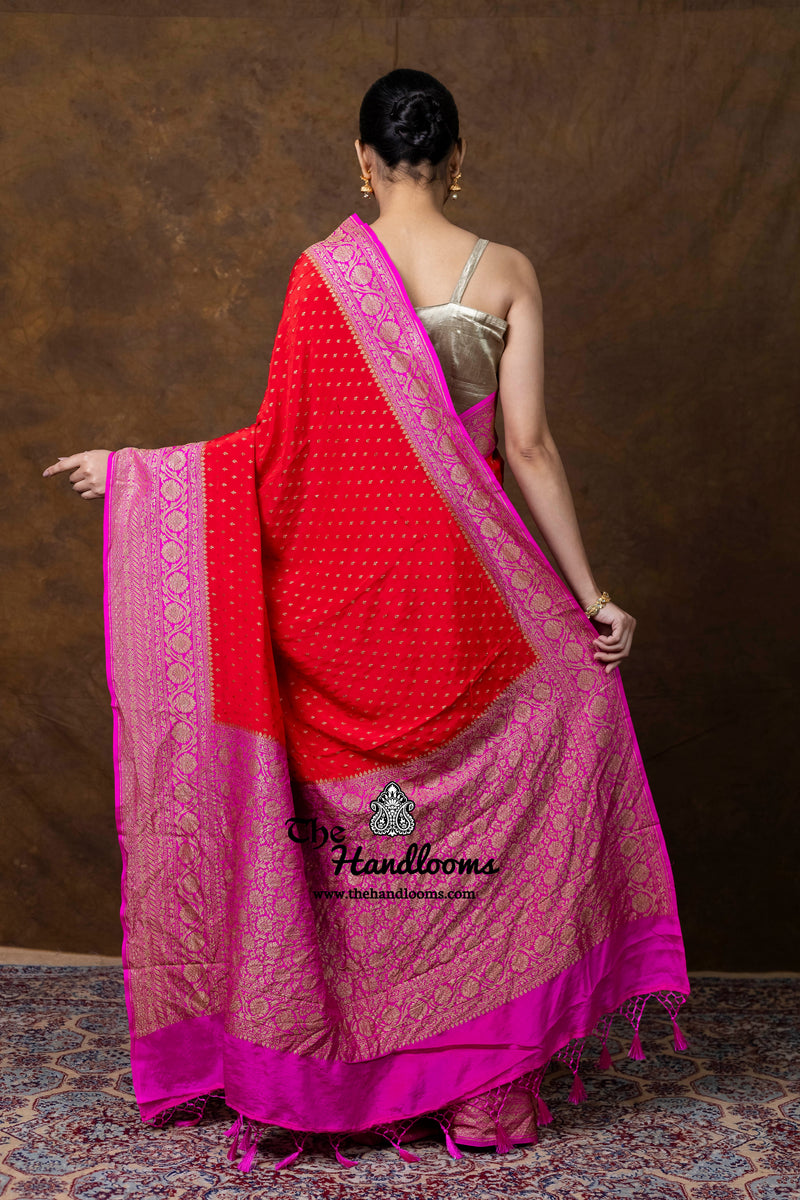 Pure Khaddi Crepe Georgette Handloom Banarasi Saree