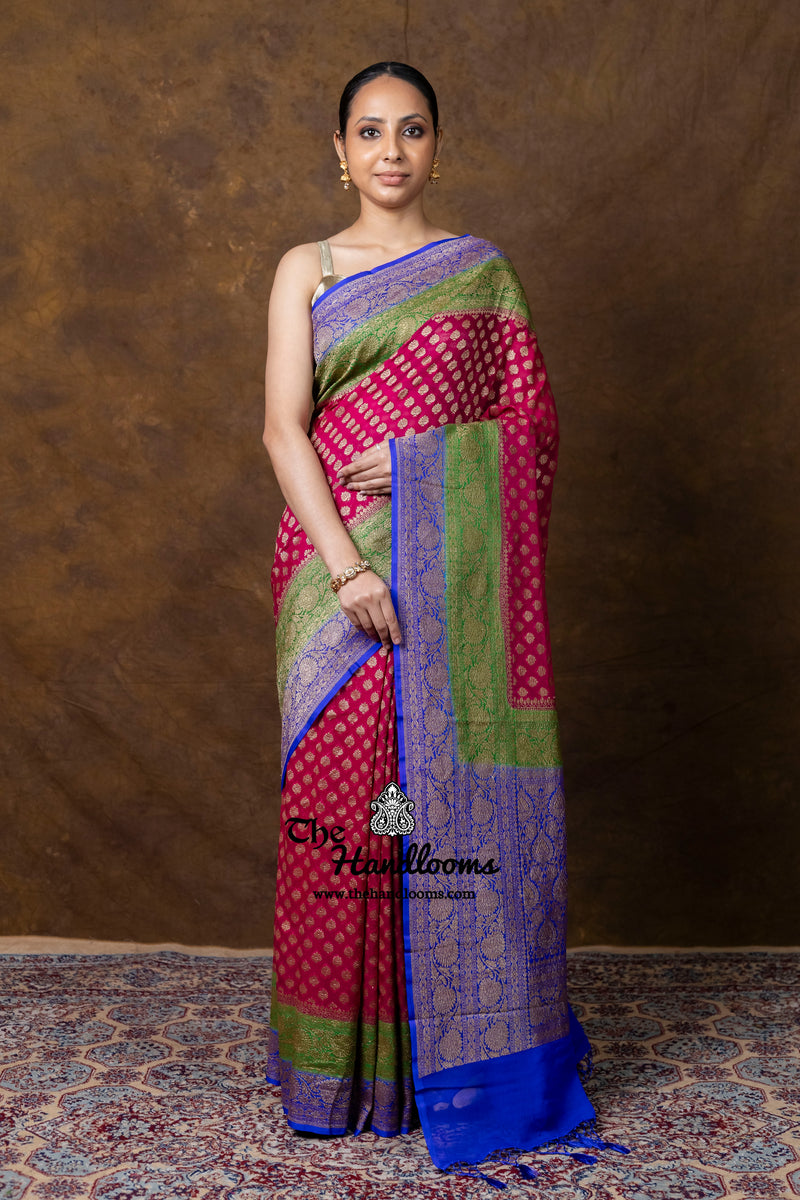 Pure Khaddi Georgette Handloom Banarasi Saree - Antique Zari