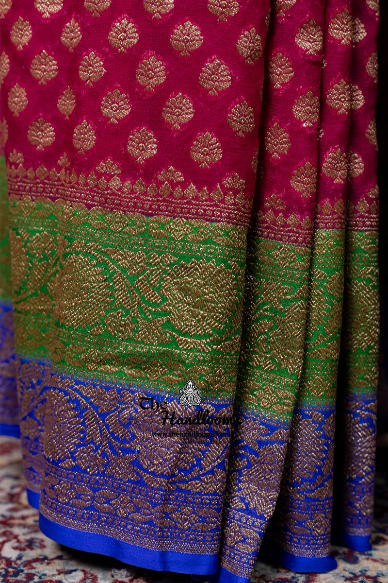 Pure Khaddi Georgette Handloom Banarasi Saree - Antique Zari