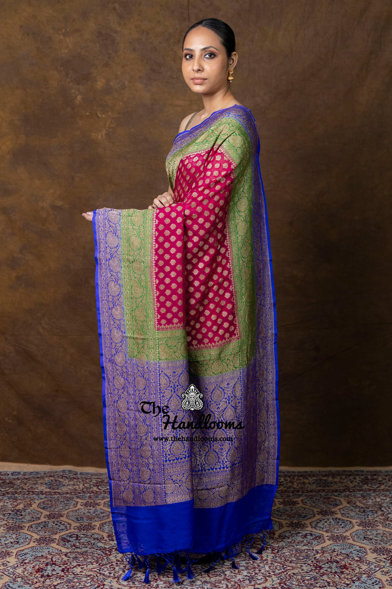 Pure Khaddi Georgette Handloom Banarasi Saree - Antique Zari