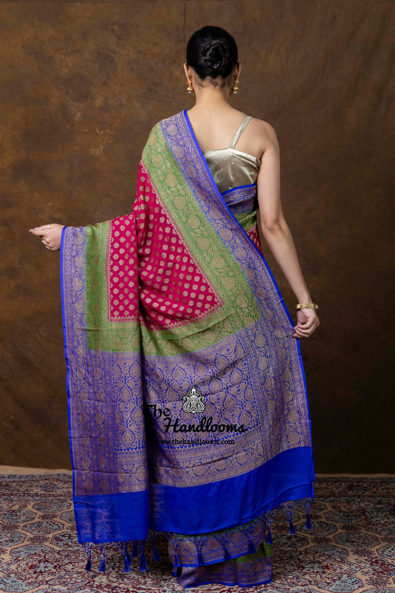 Pure Khaddi Georgette Handloom Banarasi Saree - Antique Zari