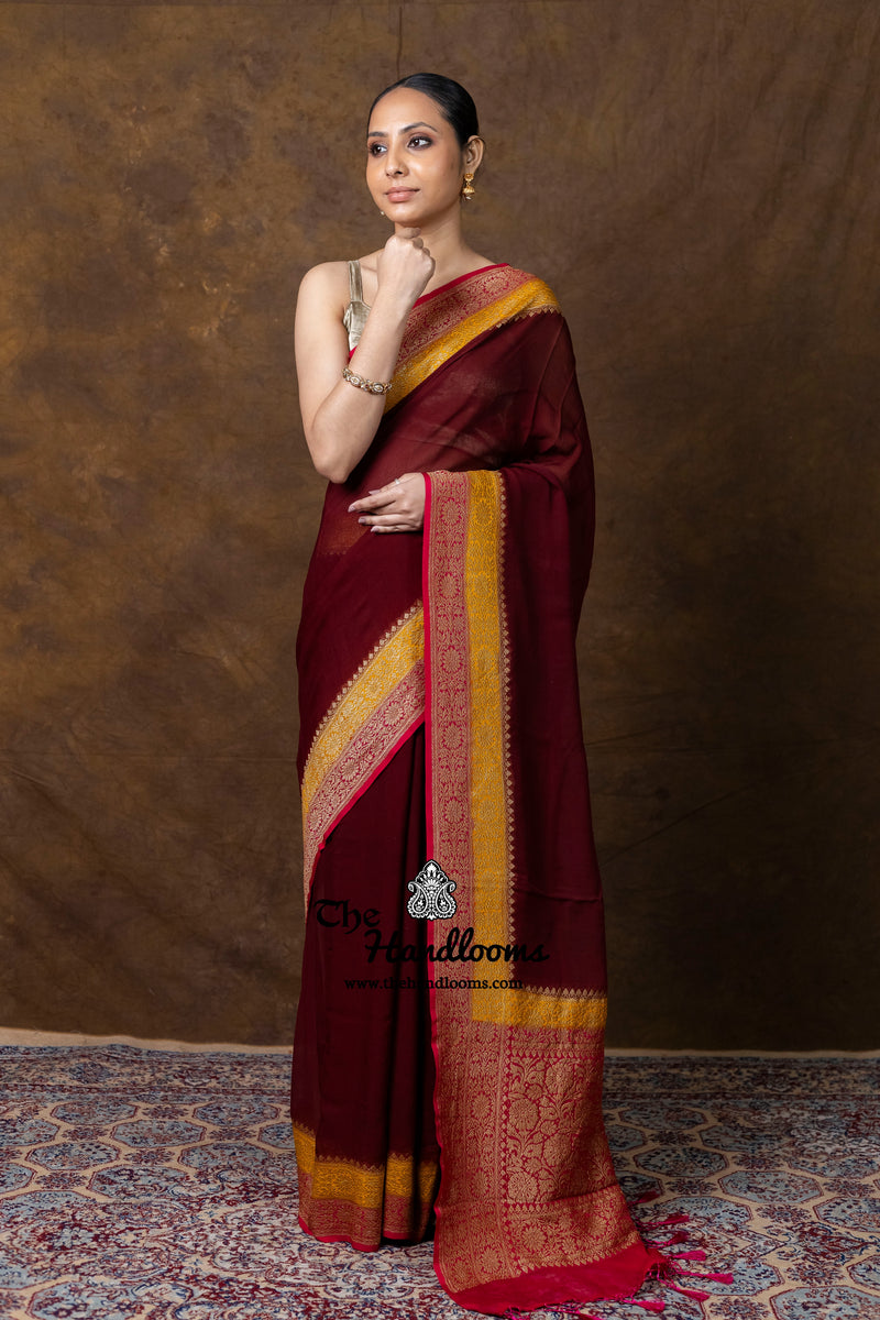 Pure Khaddi Georgette Handloom Banarasi Saree - Antique Zari