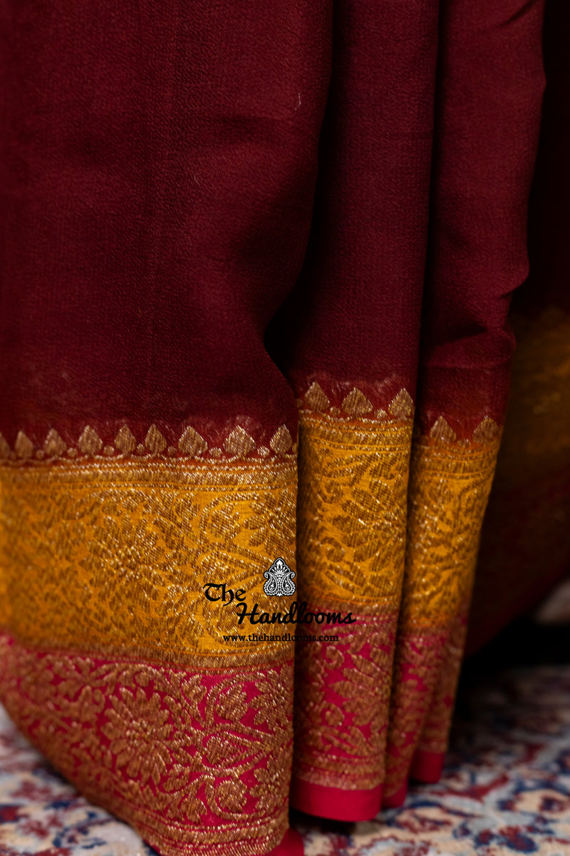 Pure Khaddi Georgette Handloom Banarasi Saree - Antique Zari