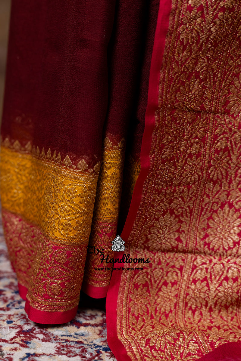 Pure Khaddi Georgette Handloom Banarasi Saree - Antique Zari