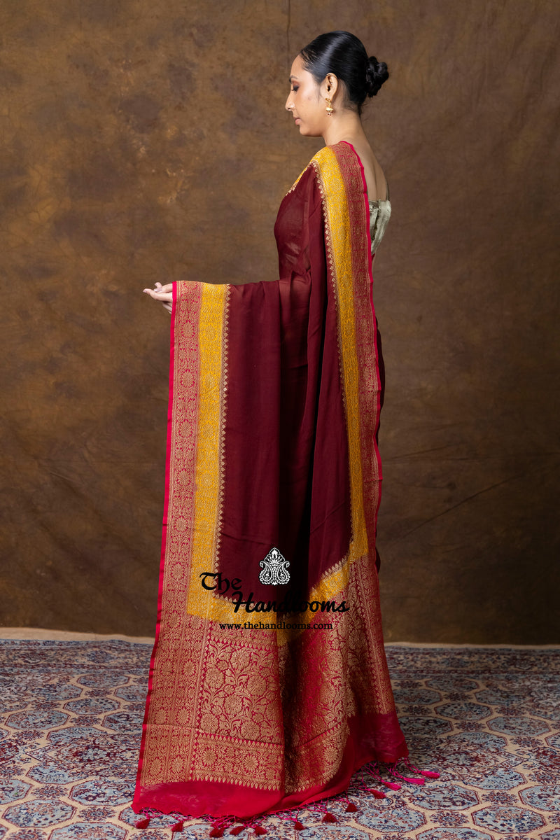 Pure Khaddi Georgette Handloom Banarasi Saree - Antique Zari