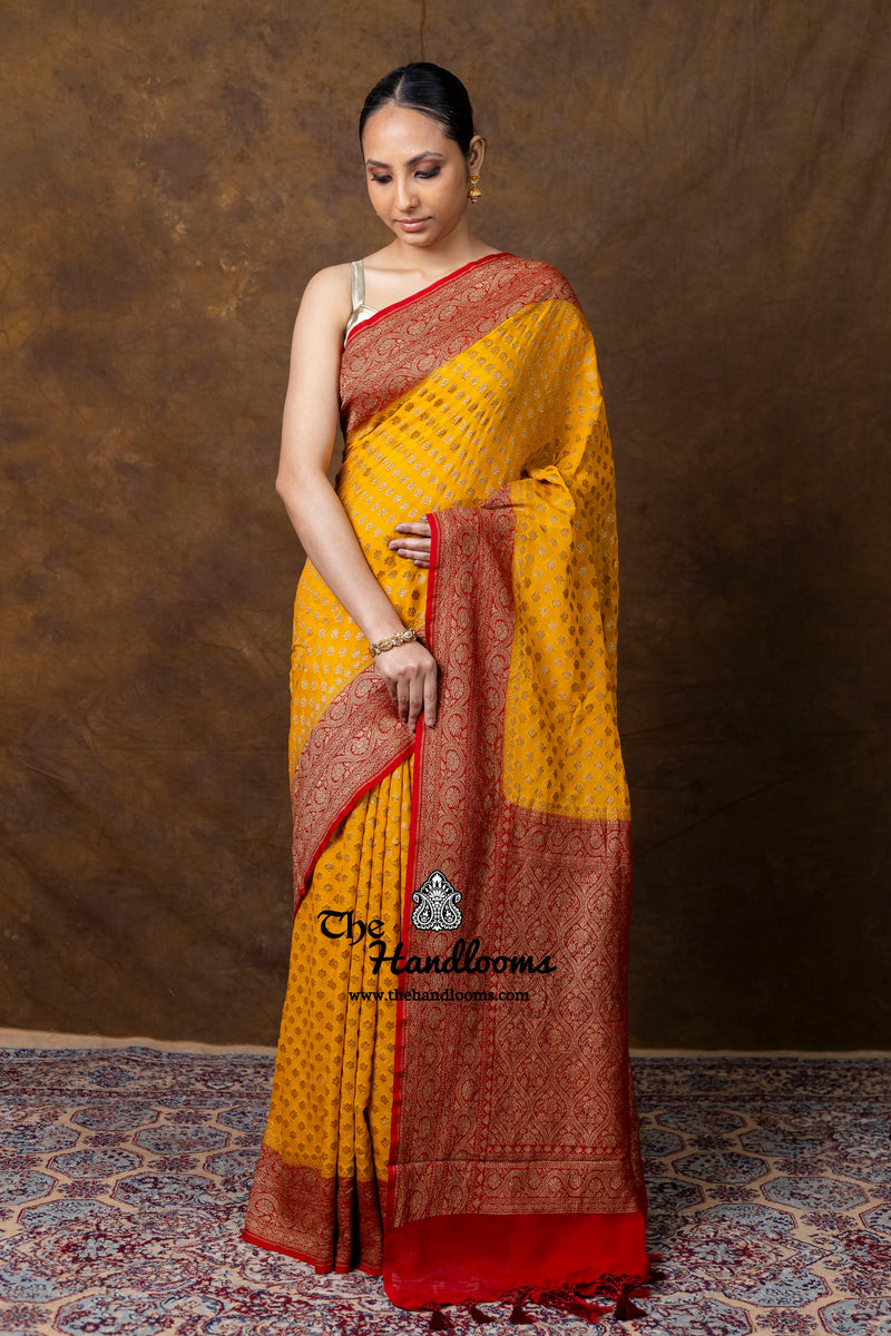 Pure Khaddi Georgette Handloom Banarasi Saree - Antique Zari