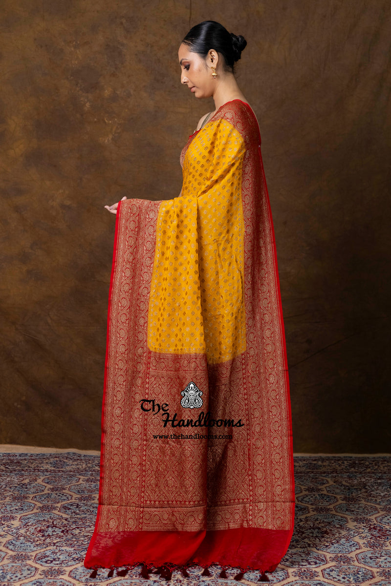 Pure Khaddi Georgette Handloom Banarasi Saree - Antique Zari