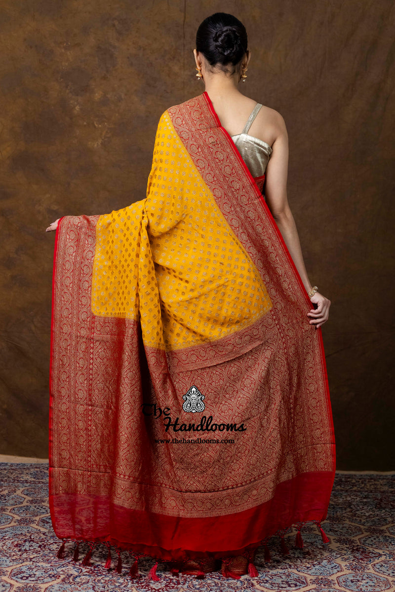 Pure Khaddi Georgette Handloom Banarasi Saree - Antique Zari