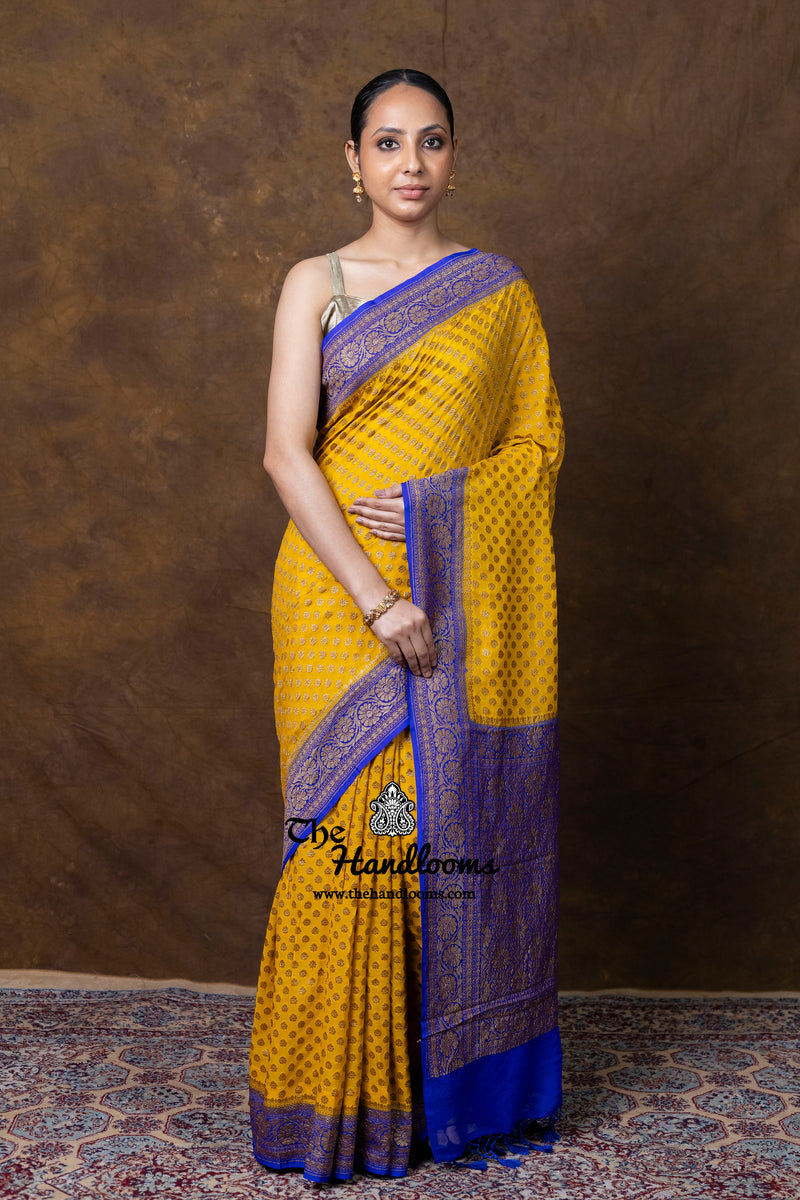 Pure Khaddi Georgette Handloom Banarasi Saree - Antique Zari