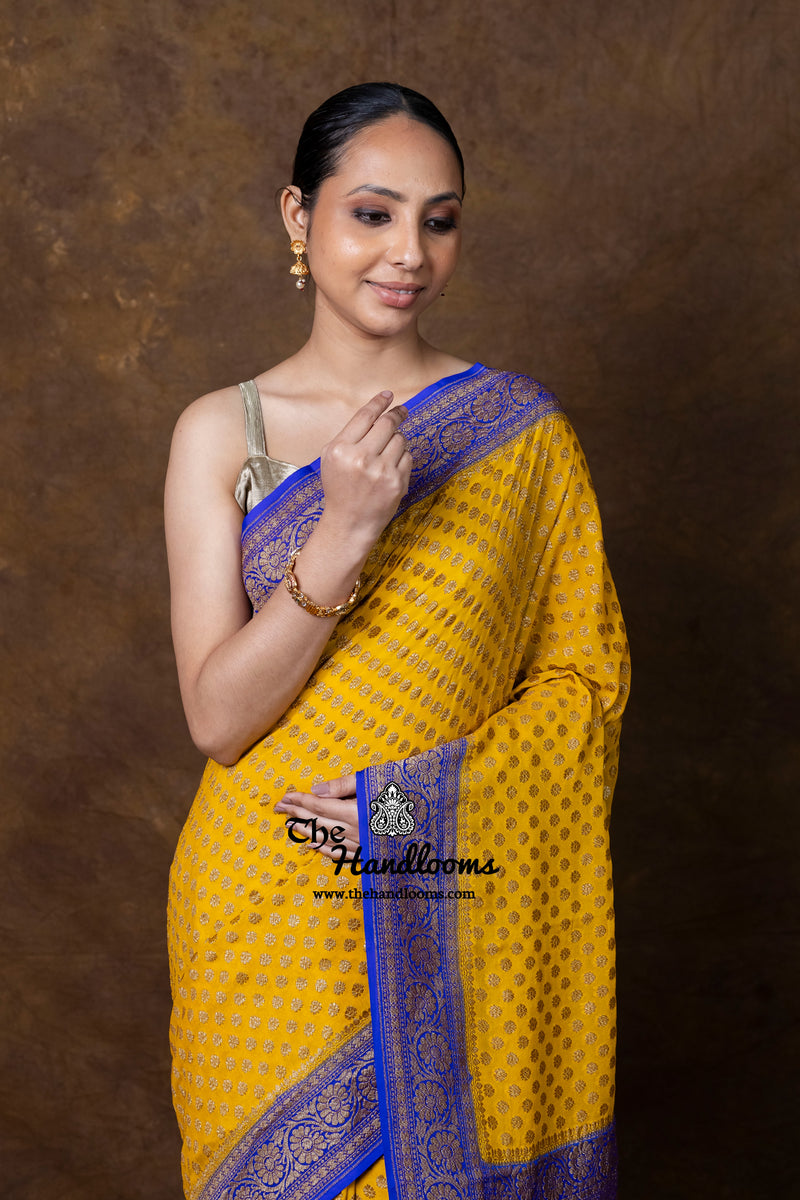 Pure Khaddi Georgette Handloom Banarasi Saree - Antique Zari