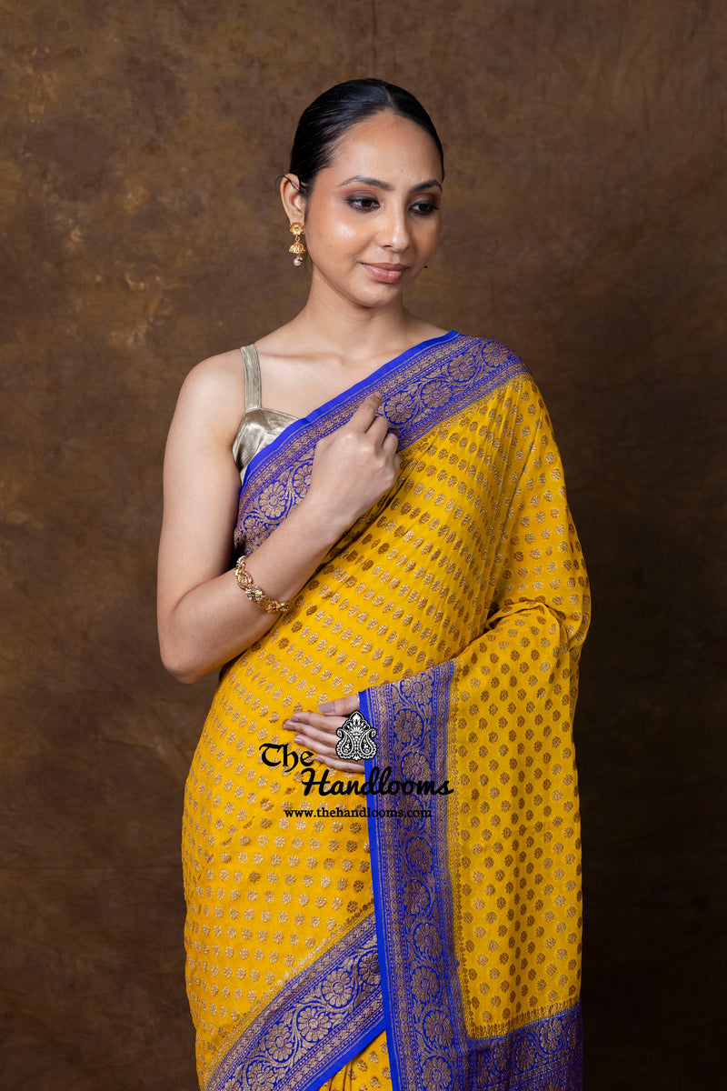 Pure Khaddi Georgette Handloom Banarasi Saree - Antique Zari