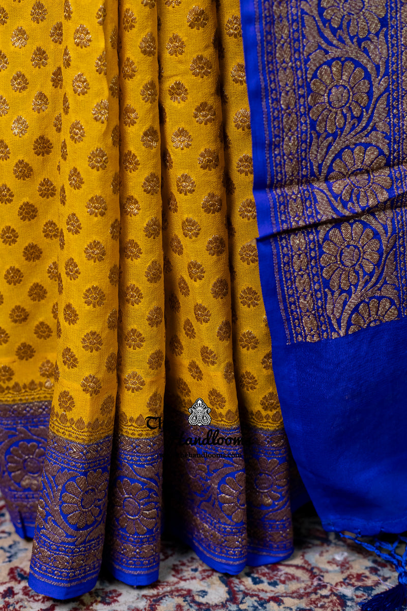 Pure Khaddi Georgette Handloom Banarasi Saree - Antique Zari