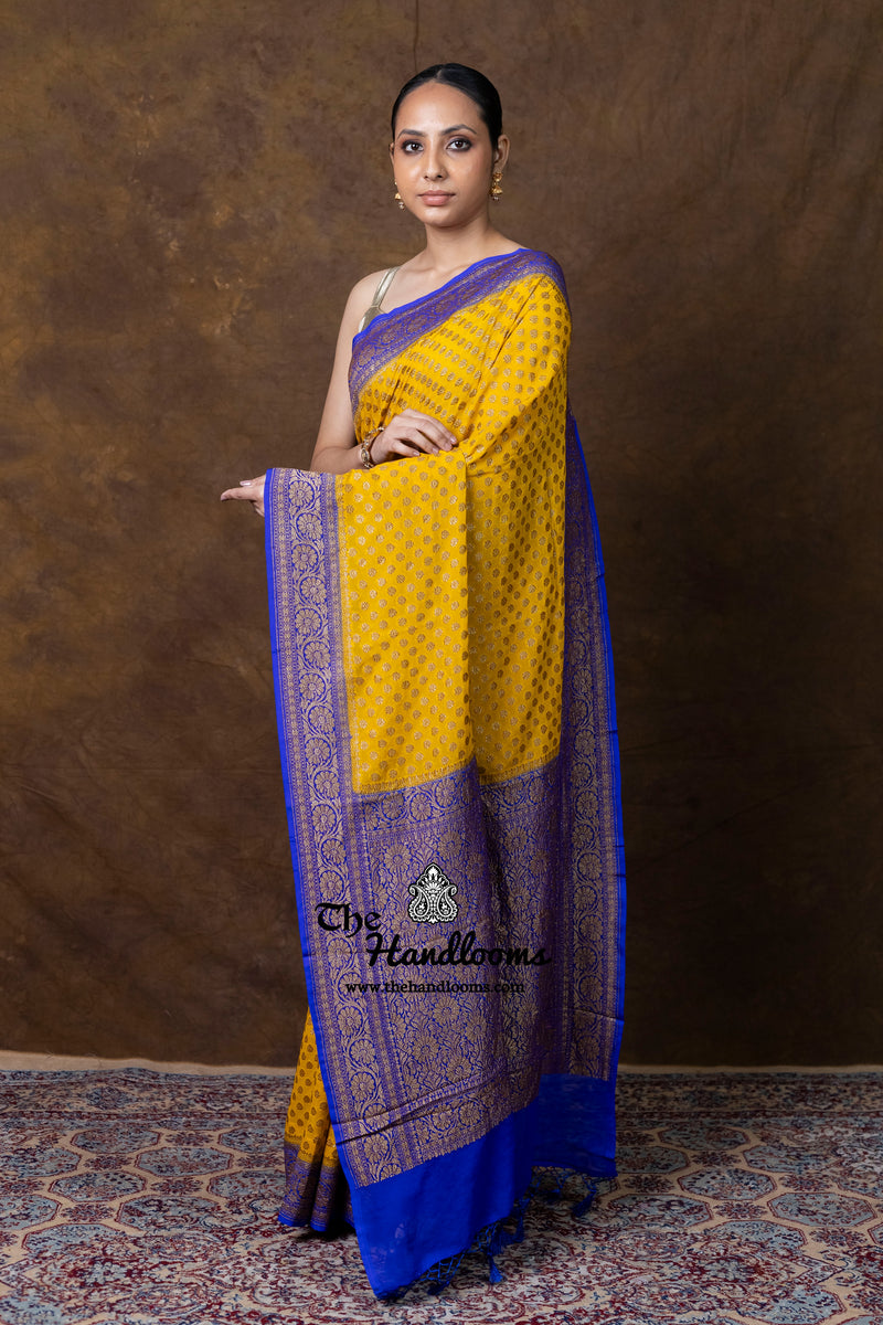 Pure Khaddi Georgette Handloom Banarasi Saree - Antique Zari