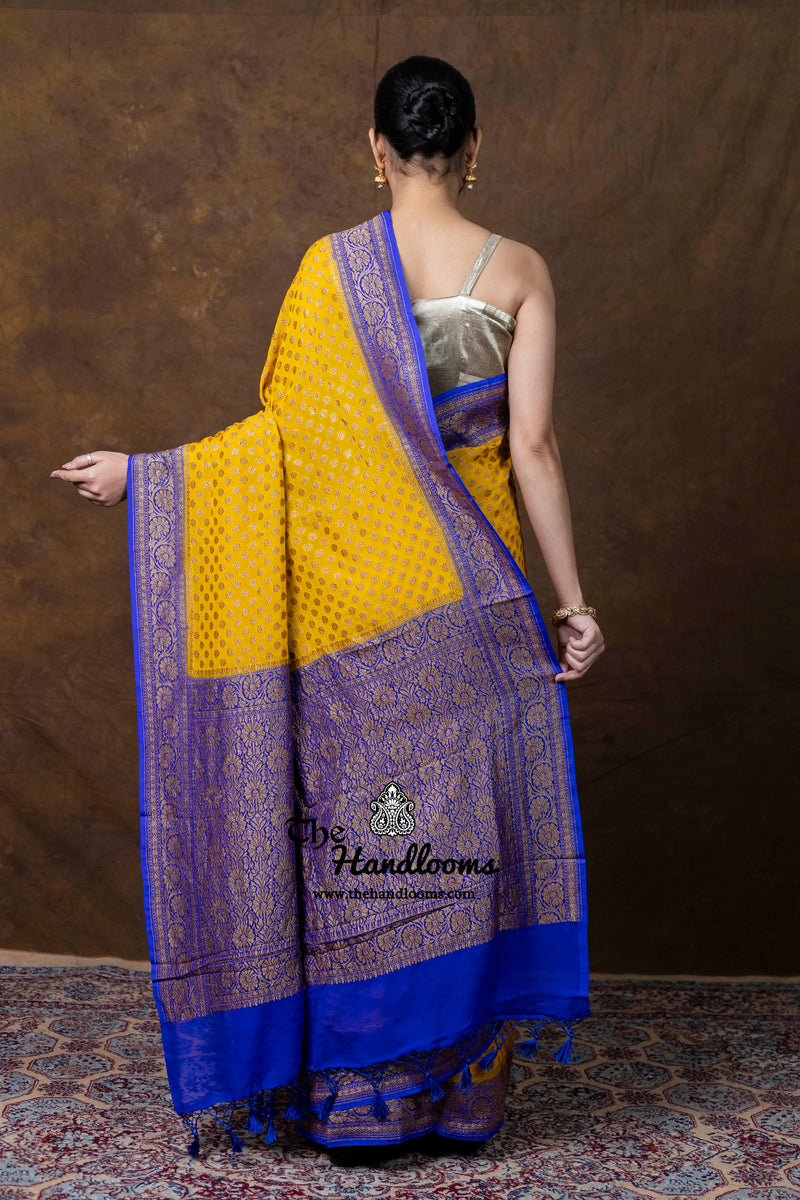 Pure Khaddi Georgette Handloom Banarasi Saree - Antique Zari