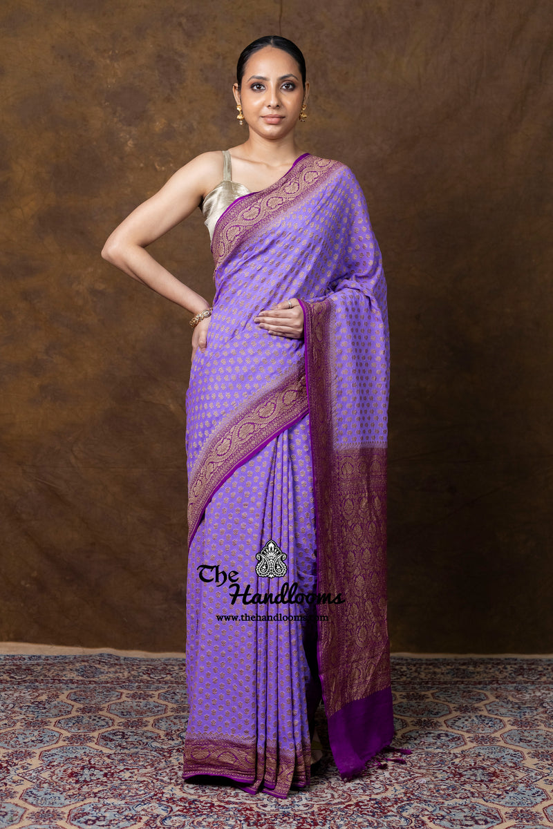 Pure Khaddi Georgette Handloom Banarasi Saree - Antique Zari