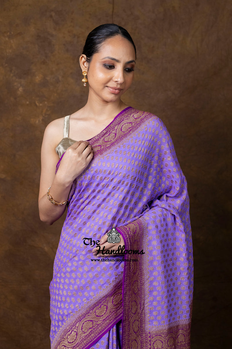 Pure Khaddi Georgette Handloom Banarasi Saree - Antique Zari