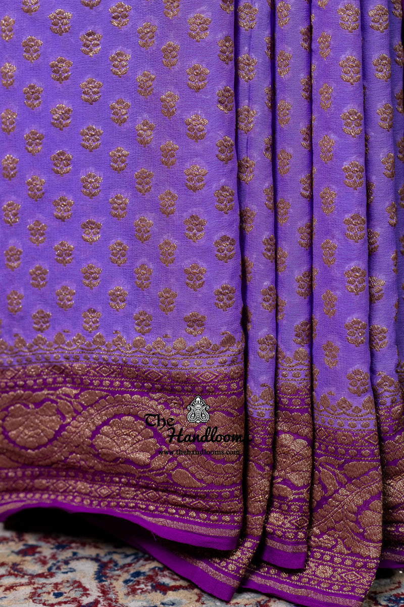 Pure Khaddi Georgette Handloom Banarasi Saree - Antique Zari