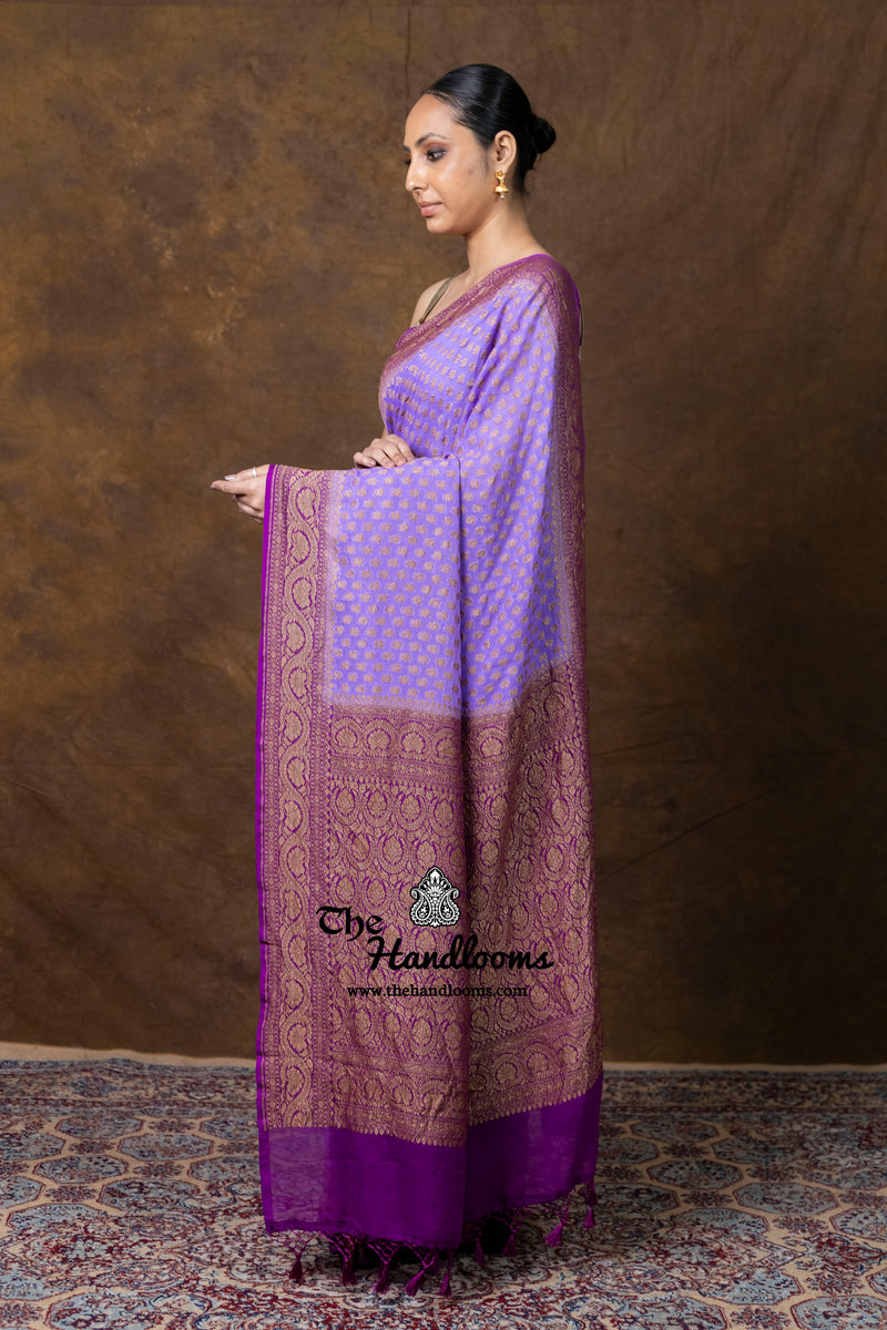 Pure Khaddi Georgette Handloom Banarasi Saree - Antique Zari