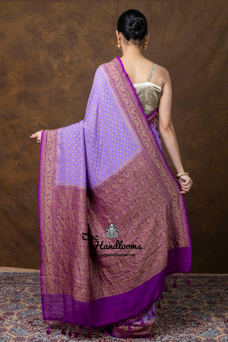 Pure Khaddi Georgette Handloom Banarasi Saree - Antique Zari