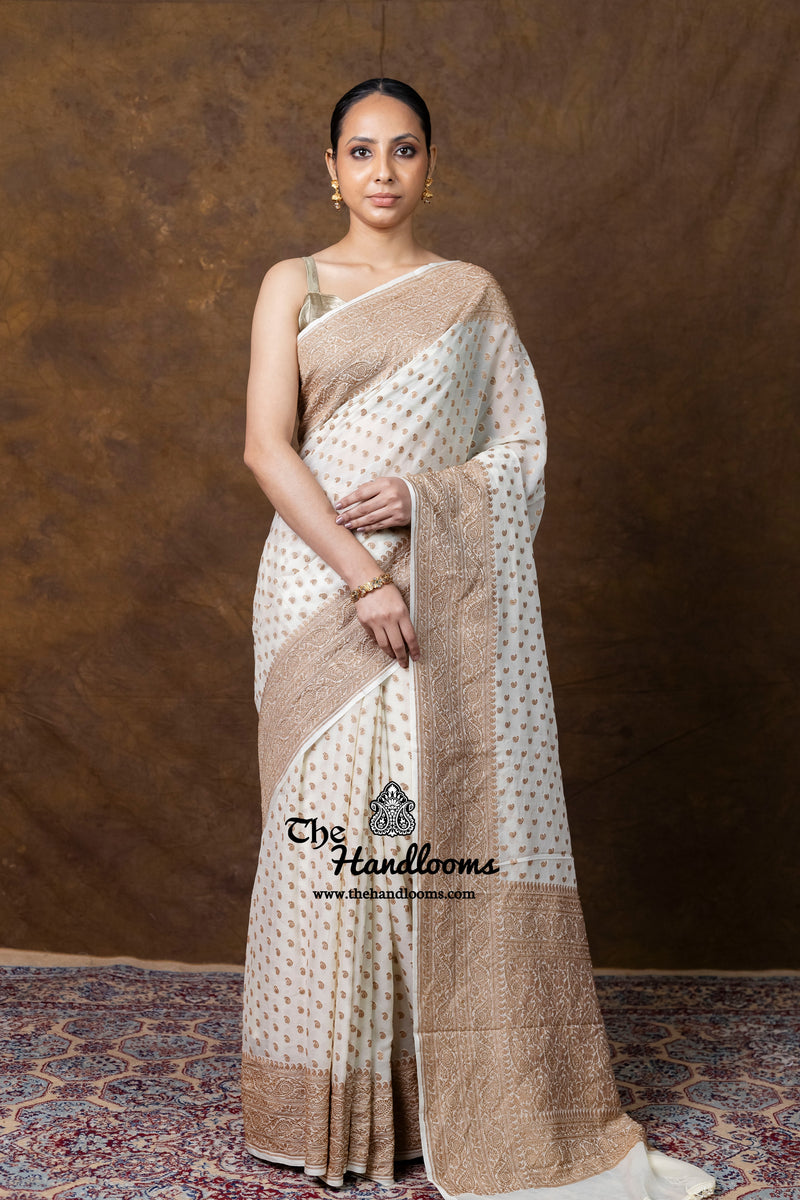 Pure Khaddi Georgette Handloom Banarasi Saree - Antique Zari