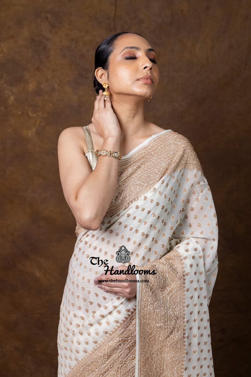 Pure Khaddi Georgette Handloom Banarasi Saree - Antique Zari