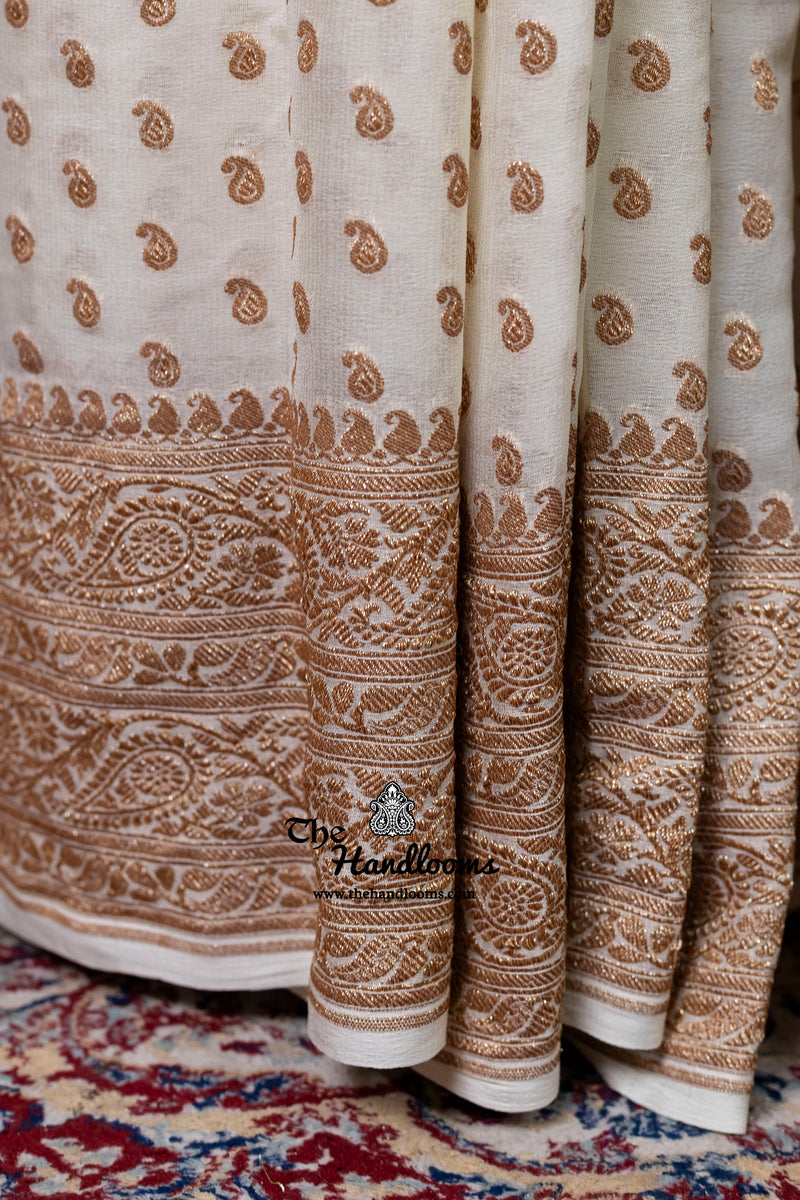 Pure Khaddi Georgette Handloom Banarasi Saree - Antique Zari