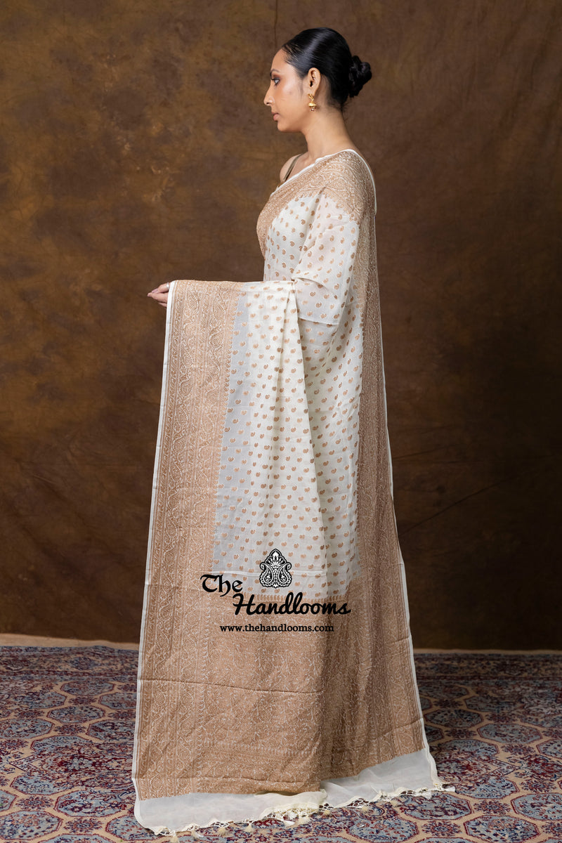 Pure Khaddi Georgette Handloom Banarasi Saree - Antique Zari