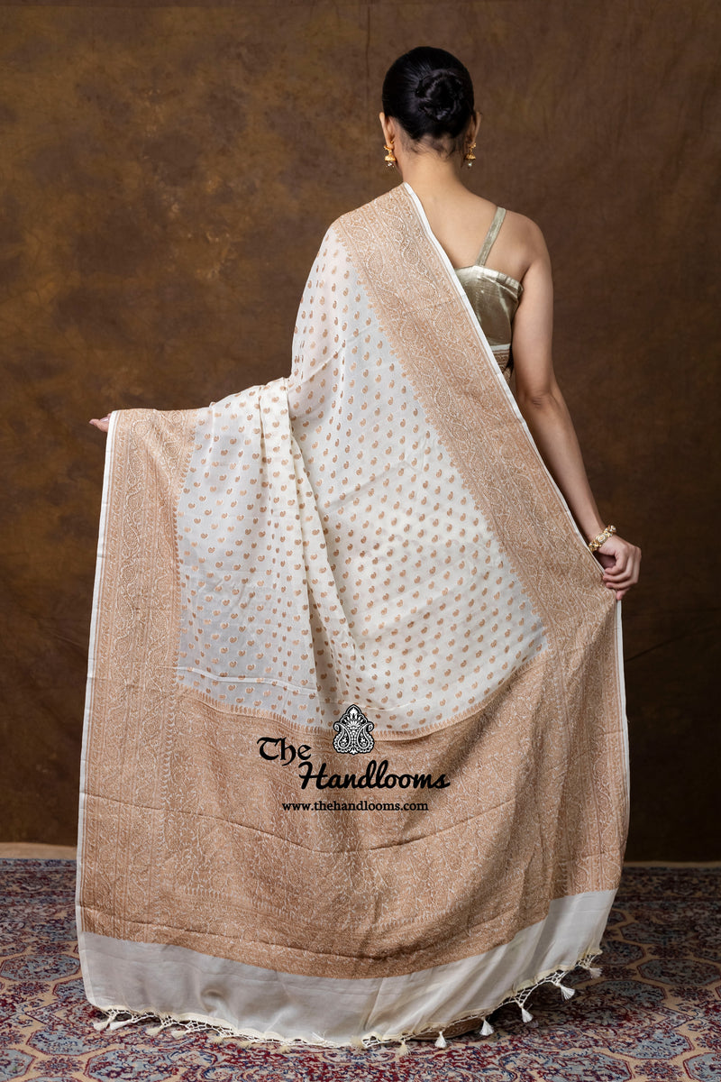 Pure Khaddi Georgette Handloom Banarasi Saree - Antique Zari