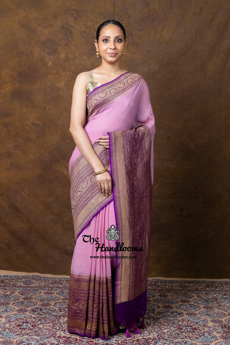 Pure Khaddi Georgette Handloom Banarasi Saree - Antique Zari