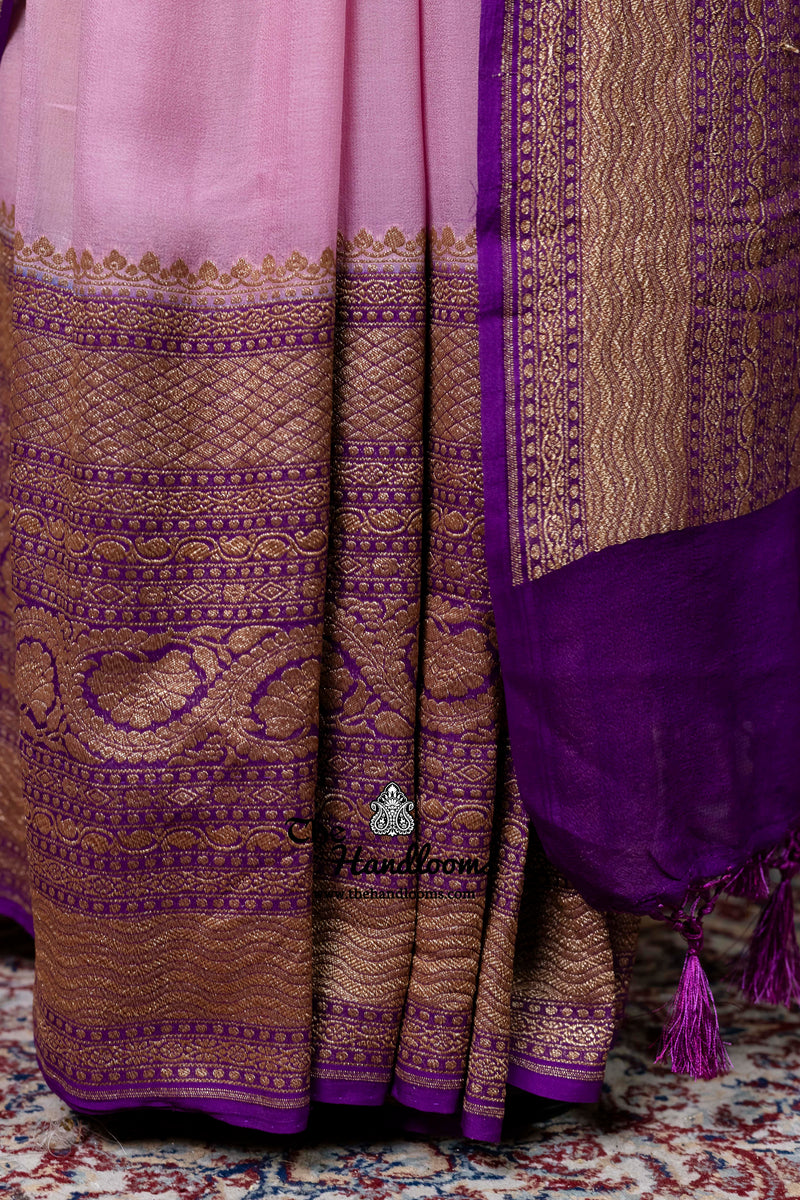 Pure Khaddi Georgette Handloom Banarasi Saree - Antique Zari