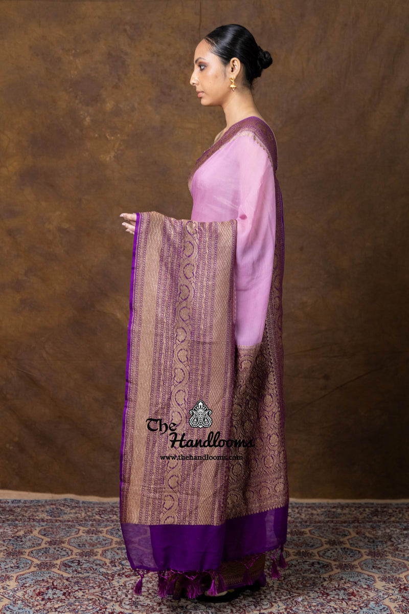 Pure Khaddi Georgette Handloom Banarasi Saree - Antique Zari