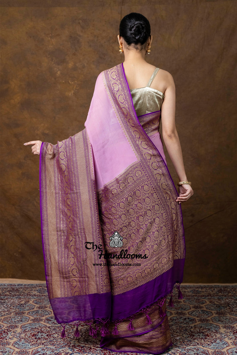 Pure Khaddi Georgette Handloom Banarasi Saree - Antique Zari