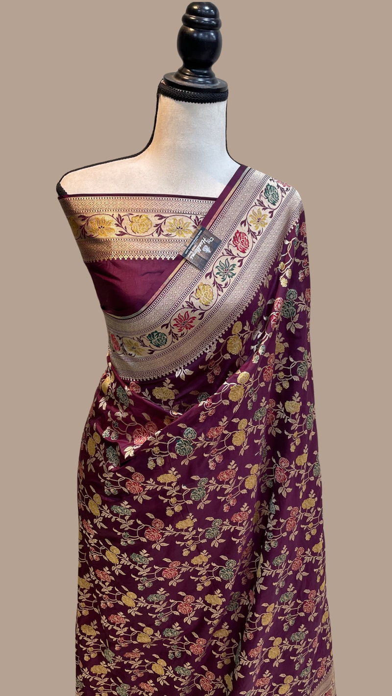 Pure Katan Silk Banarasi Handloom Saree - All over Jaal work with Meenakari - The Handlooms