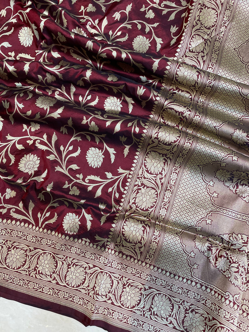Pure Katan Silk Banarasi Handloom Saree - All Over Jaal Work - The Handlooms