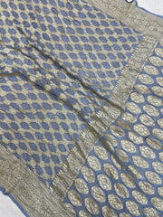 Grey Pure Georgette Banarasi Bandhej Handloom Saree - The Handlooms