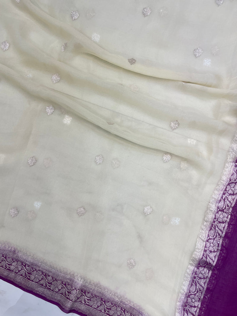 Pure Georgette Dupatta - Pink silver zari - The Handlooms