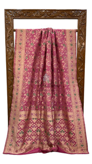 Onion Pink Pure Katan Silk Banarasi Handloom Saree - All over Jaal work with Meenakari - The Handlooms