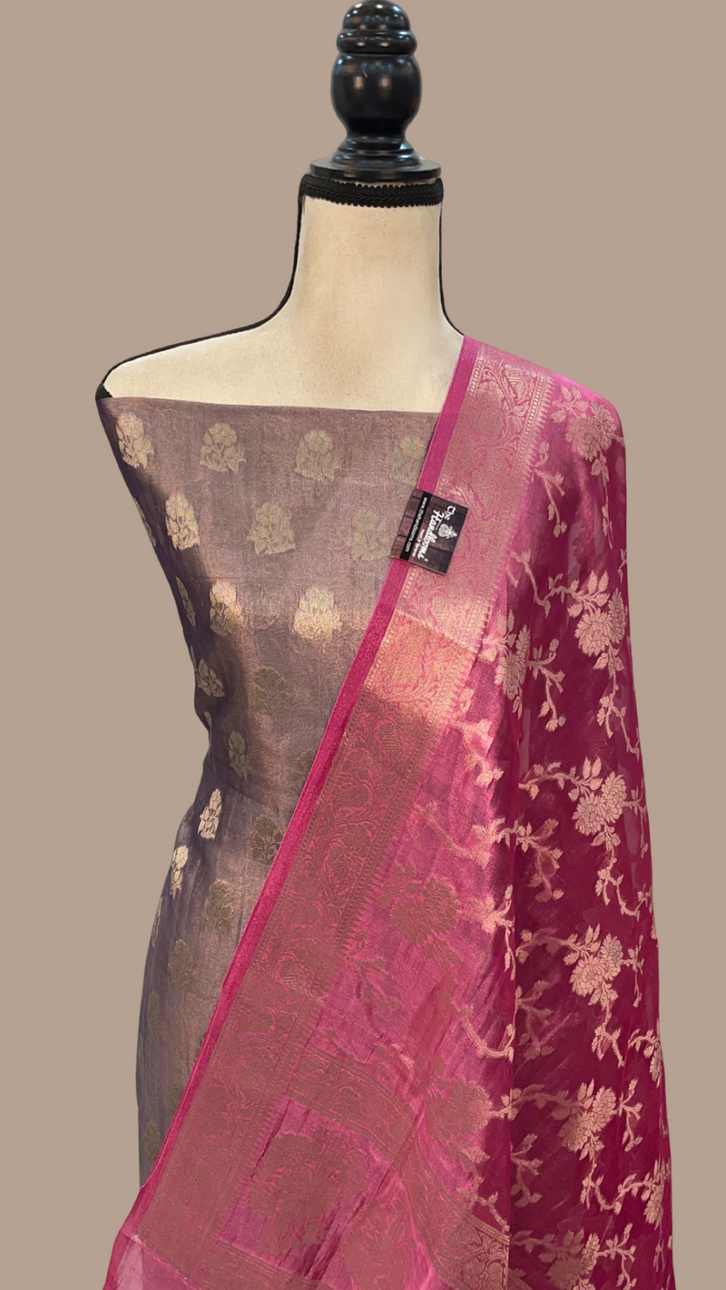 Pure Kora Tissue Handloom Banarasi Dress material - The Handlooms