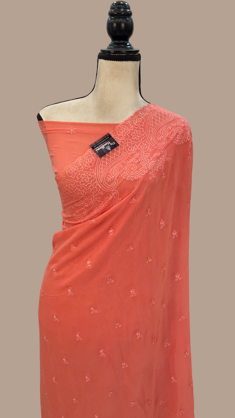 Pure Georgette Chikankari Handloom Banarasi Saree - The Handlooms