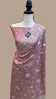 Pure Chiniya Silk Handloom Banarasi Saree With Chikankari - The Handlooms