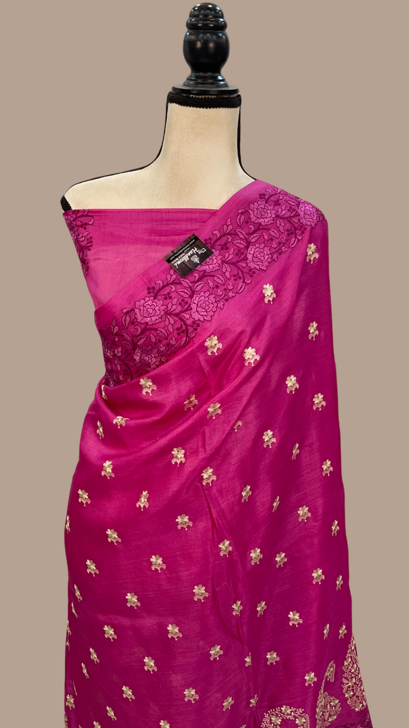 Tussar Silk Handloom Banarasi Saree With Chikankari - The Handlooms