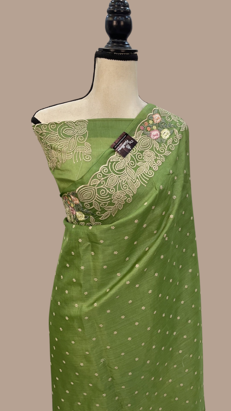 Tussar Silk Handloom Banarasi Saree With Chikankari - The Handlooms