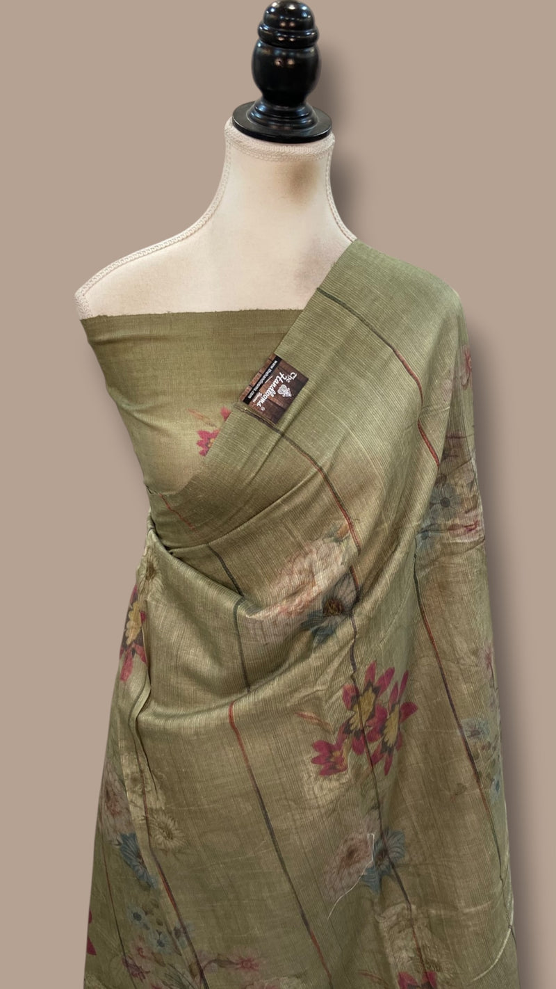 Pure Tussar Silk Handloom Banarasi Saree With Digital Print
