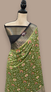 Pure Chiniya Silk Handloom Banarasi Saree with Chikankari - The Handlooms
