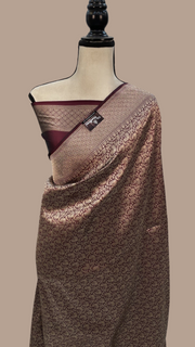 Brown Pure Katan Silk Banarasi Handloom Saree - Tanchui Brocade - The Handlooms