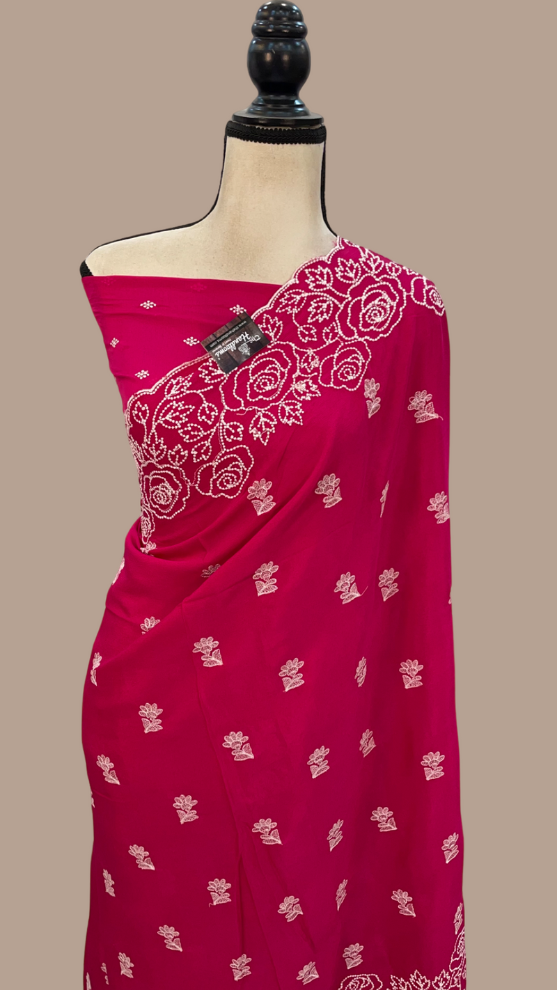 Pure Georgette Chikankari Handloom Banarasi Saree - The Handlooms