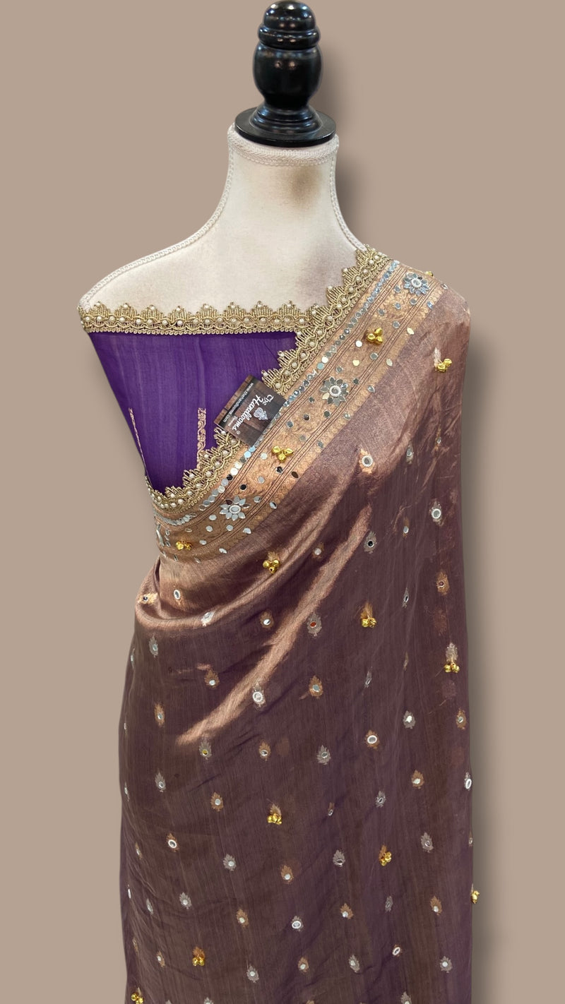 Pure Kora Tissue Silk Handloom Banarasi Saree - Handwork